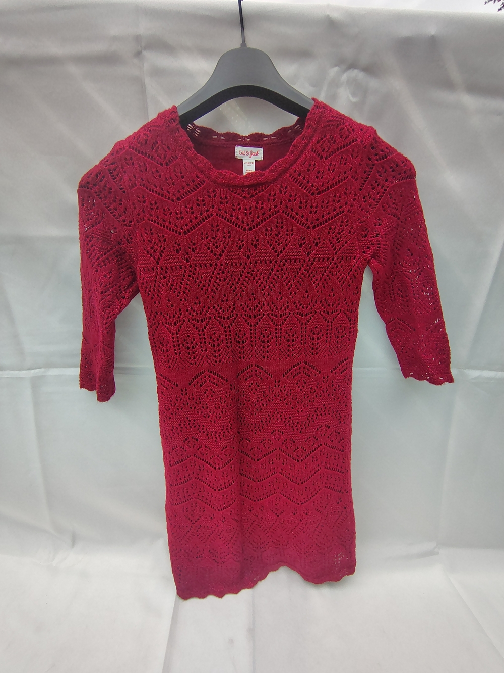 Cat & Jack Red Crochet Knit Scoop-Neck Sweater